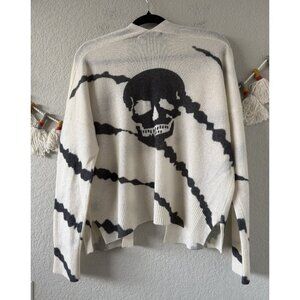 Skull Cashmere Open Front Graphic Knit Tie Dye Cardigan Grunge Cozy Whimsygoth M